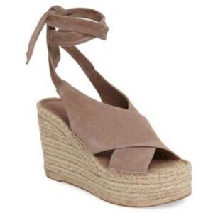 Marc Fisher Neutral Suede ML Andira Ankle Wrap Espadrille Wedge Sandals Size 7.5